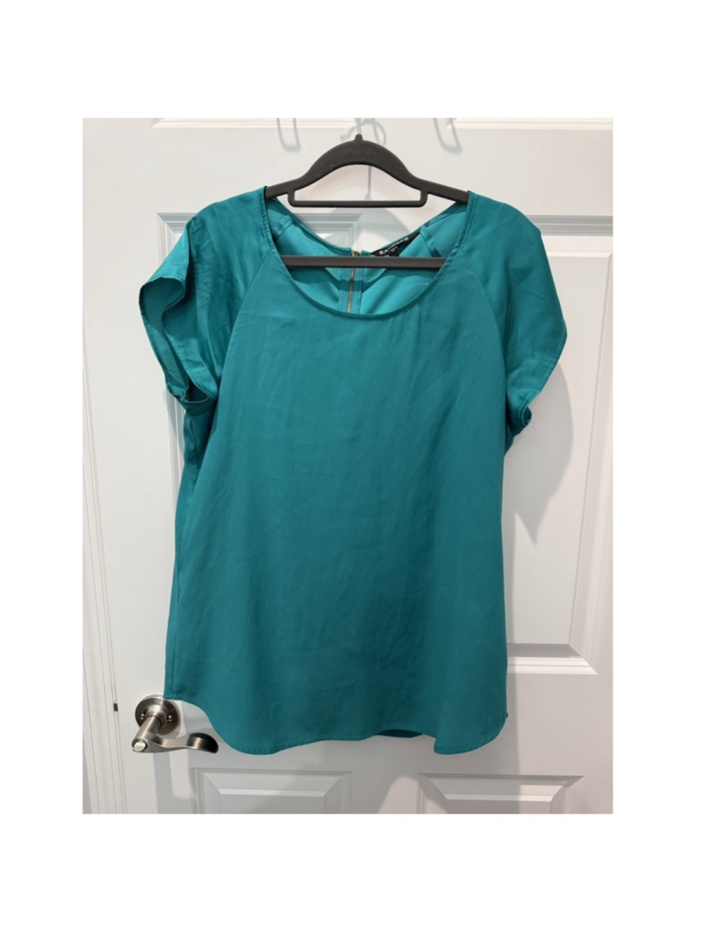 Express Women's Teal Short Sleeve Round Neck Zipper Back Blouse M